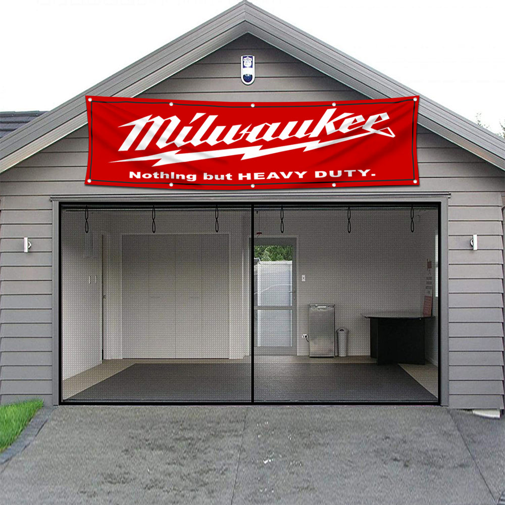 Fyon Tools Garage Shop Decor Banner Works for Milwaukee Flag Red 2x8 Feet