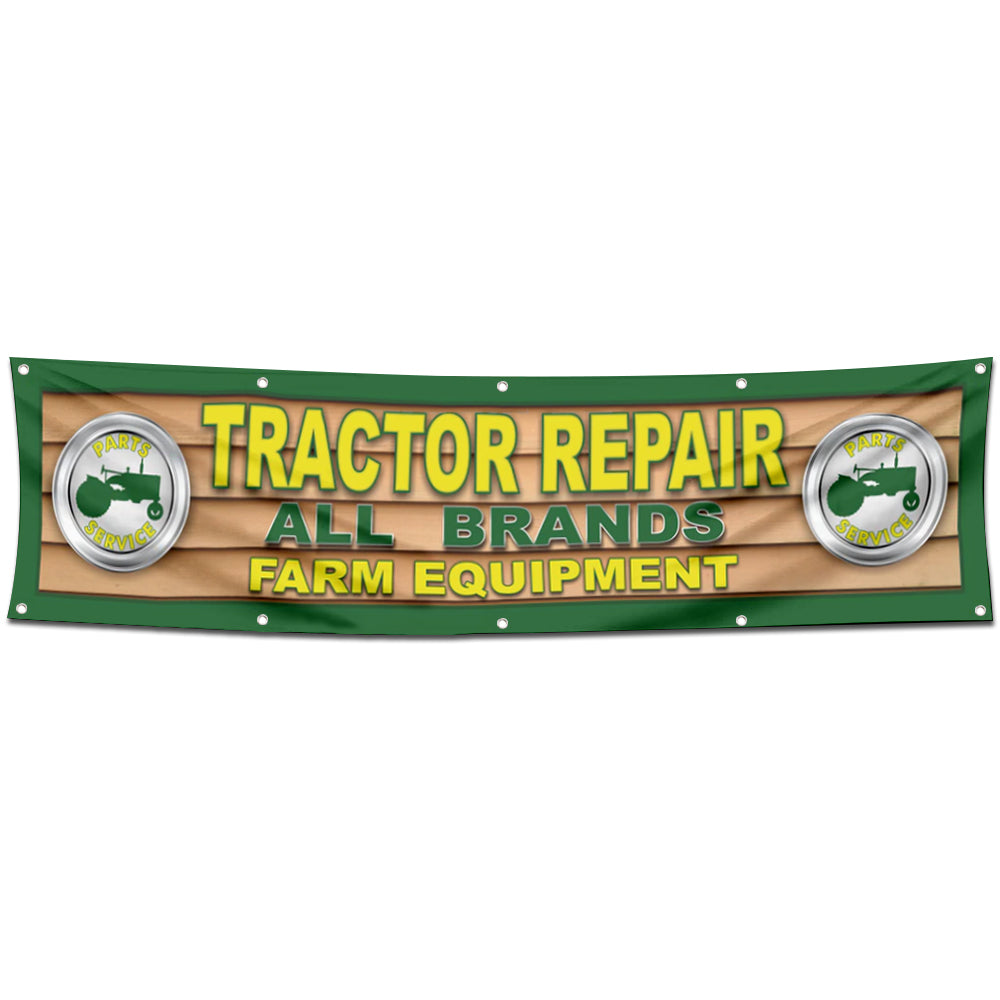 Fyon Tractor Repair All Brand Garage Shop Decor Banner Flag Yellow 2x8 Feet