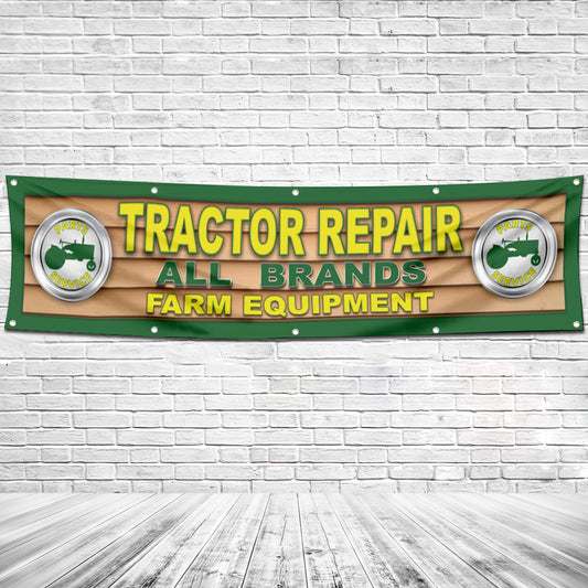 Fyon Tractor Repair All Brand Garage Shop Decor Banner Flag Yellow 2x8 Feet