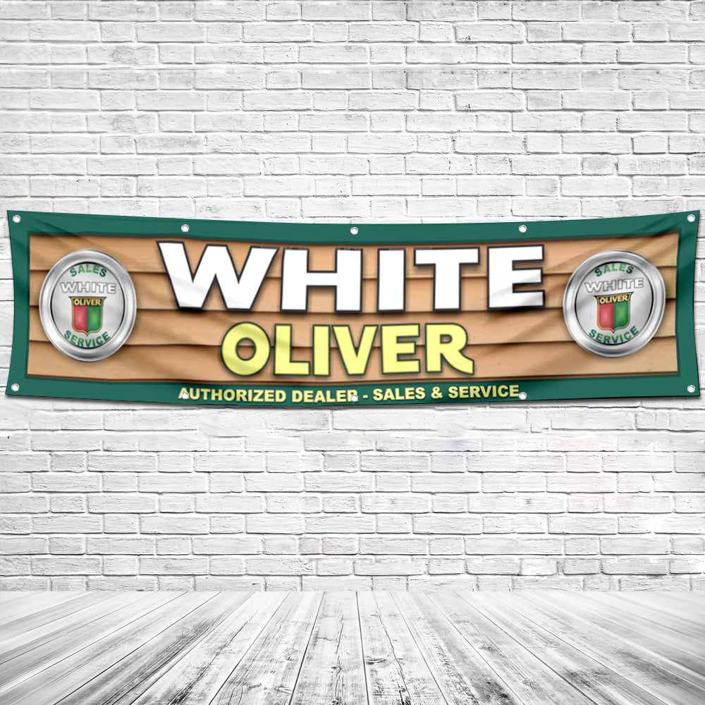 Fyon Tractors Garage Shop Decor Banner Works for olive white Flag 2x8 Feet