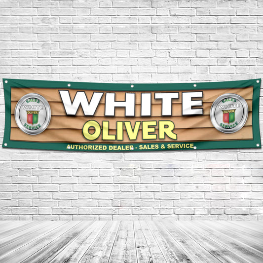 Fyon Tractors Garage Shop Decor Banner Works for olive white Flag 2x8 Feet