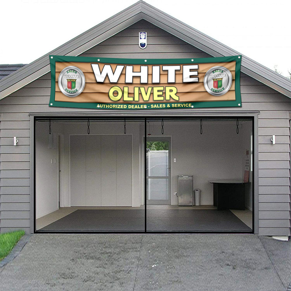 Fyon Tractors Garage Shop Decor Banner Works for olive white Flag 2x8 Feet