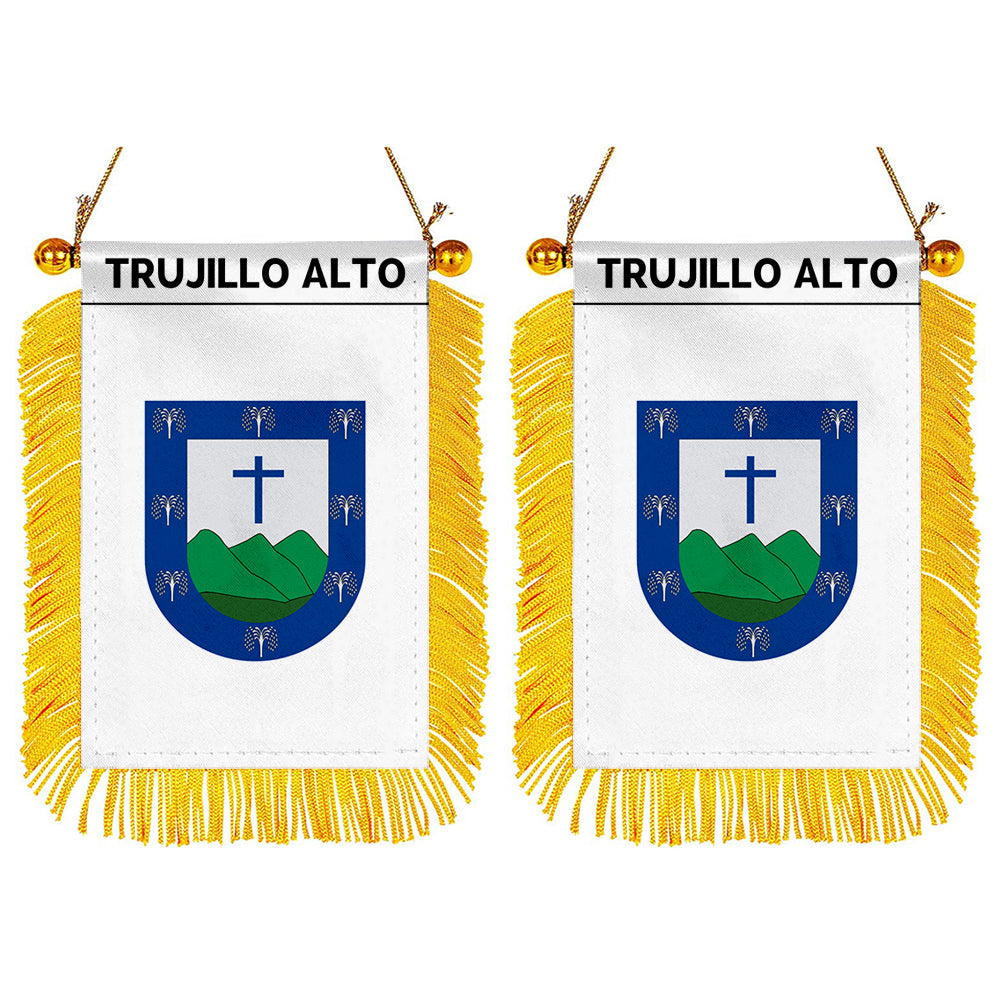 Trujillo Alto, Puerto Rico Flag Mini Car Rearview Mirror Flag Banner - 2PC
