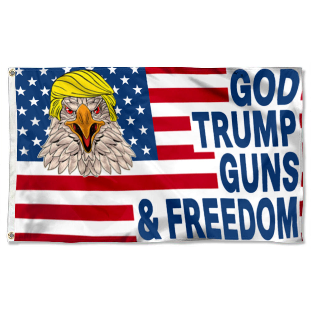RFCO God Guns & Trump 3x5FT Flag - 100D Polyester, MAGA 2024, 2nd Amendment Banner