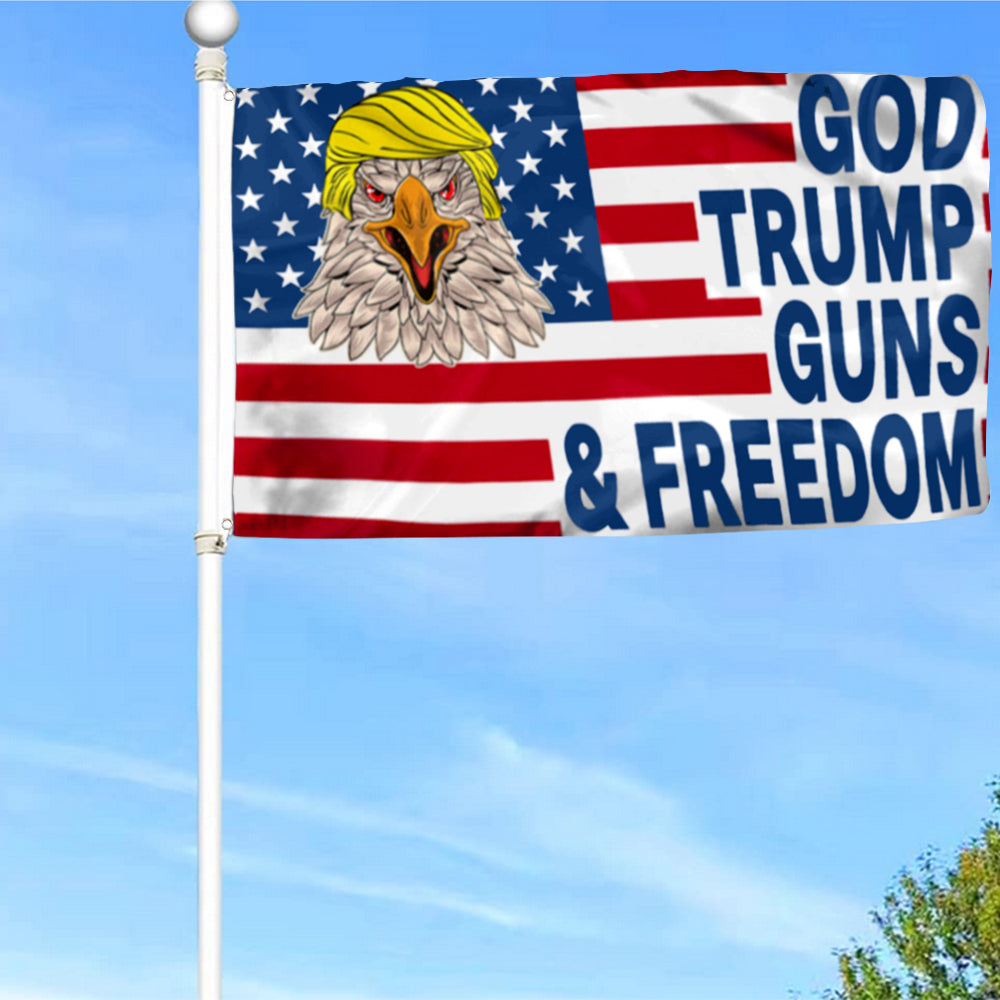 Fyon Trump 2024 God Trump Guns & Freedom Flag Indoor and outdoor banner
