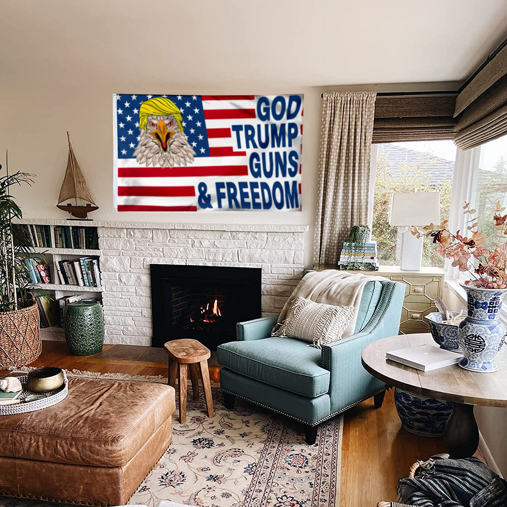 Fyon Trump 2024 God Trump Guns & Freedom Flag Indoor and outdoor banner