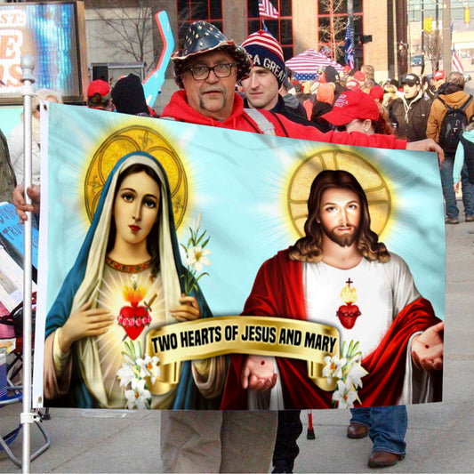 Fyon Two Hearts Of Jesus And Mary Flag 41316 Indoor and outdoor banner