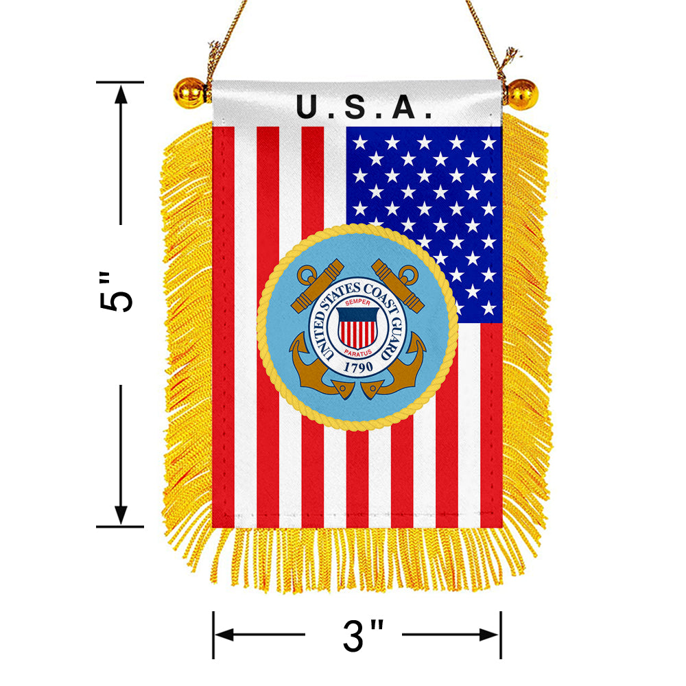 USA The Coast Guard 1790 Mini Car Rearview Mirror Flag Banner -2PC