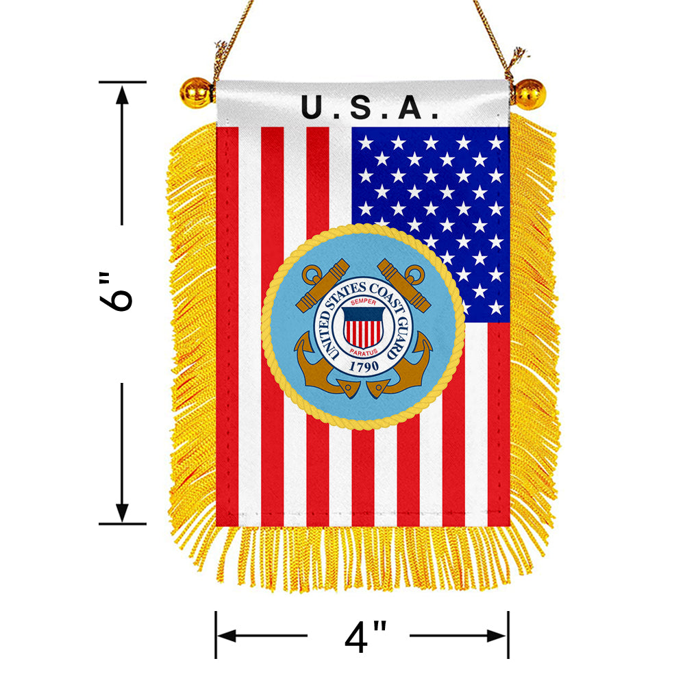 USA The Coast Guard 1790 Mini Car Rearview Mirror Flag Banner -2PC