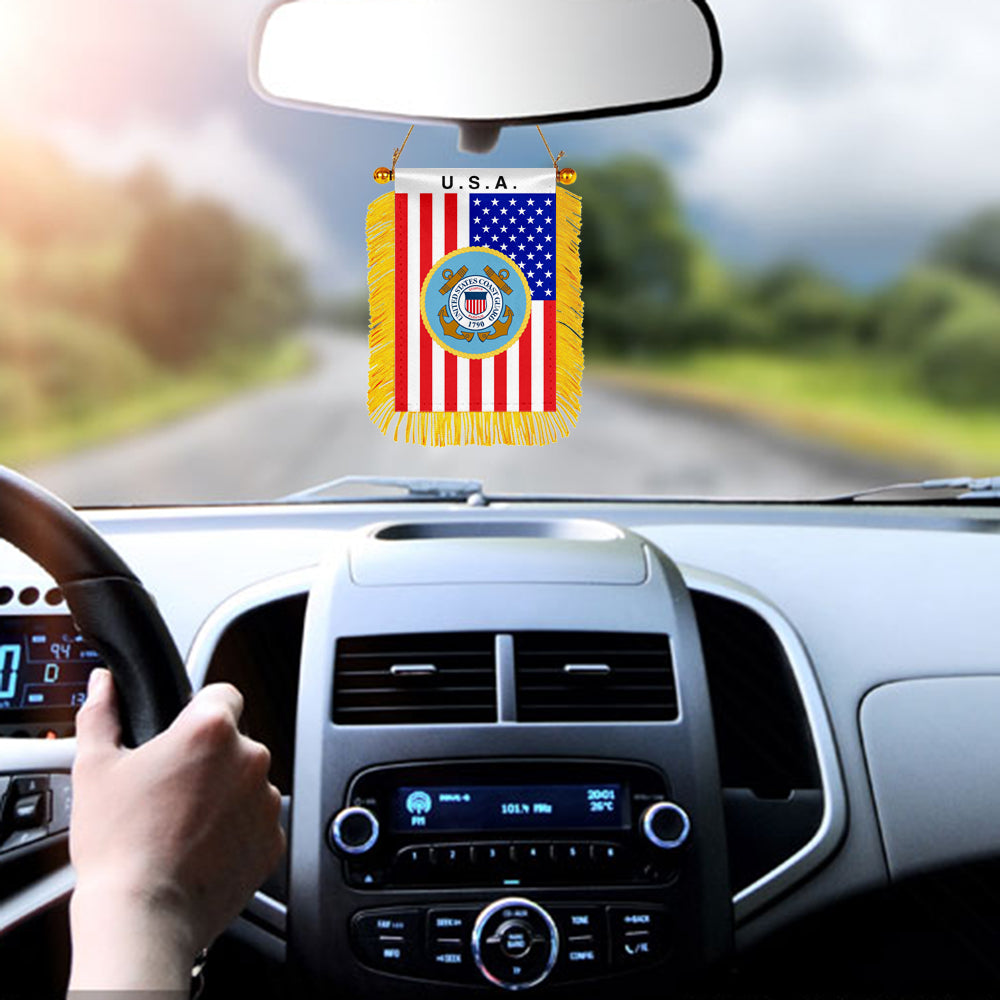 USA The Coast Guard 1790 Mini Car Rearview Mirror Flag Banner -2PC