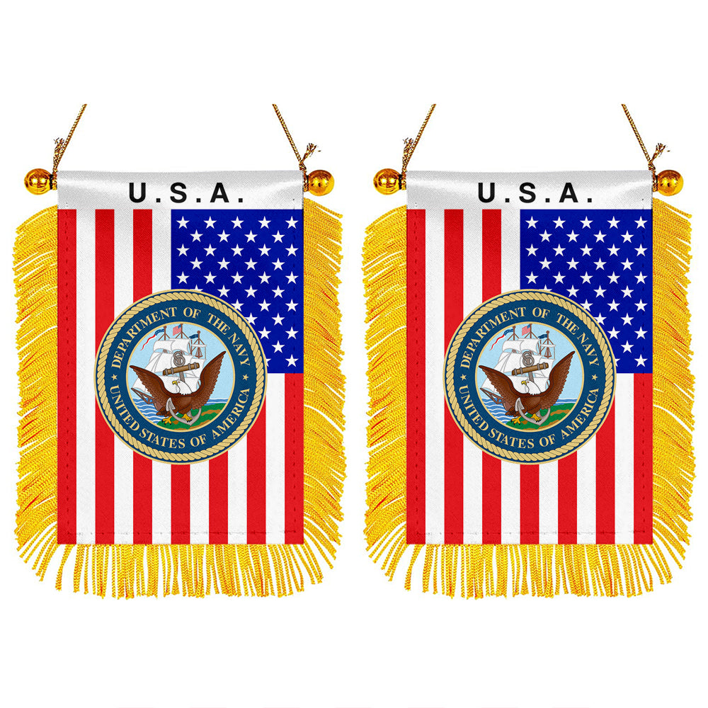 USA The Navy Mini Car Rearview Mirror Flag Banner -2PC