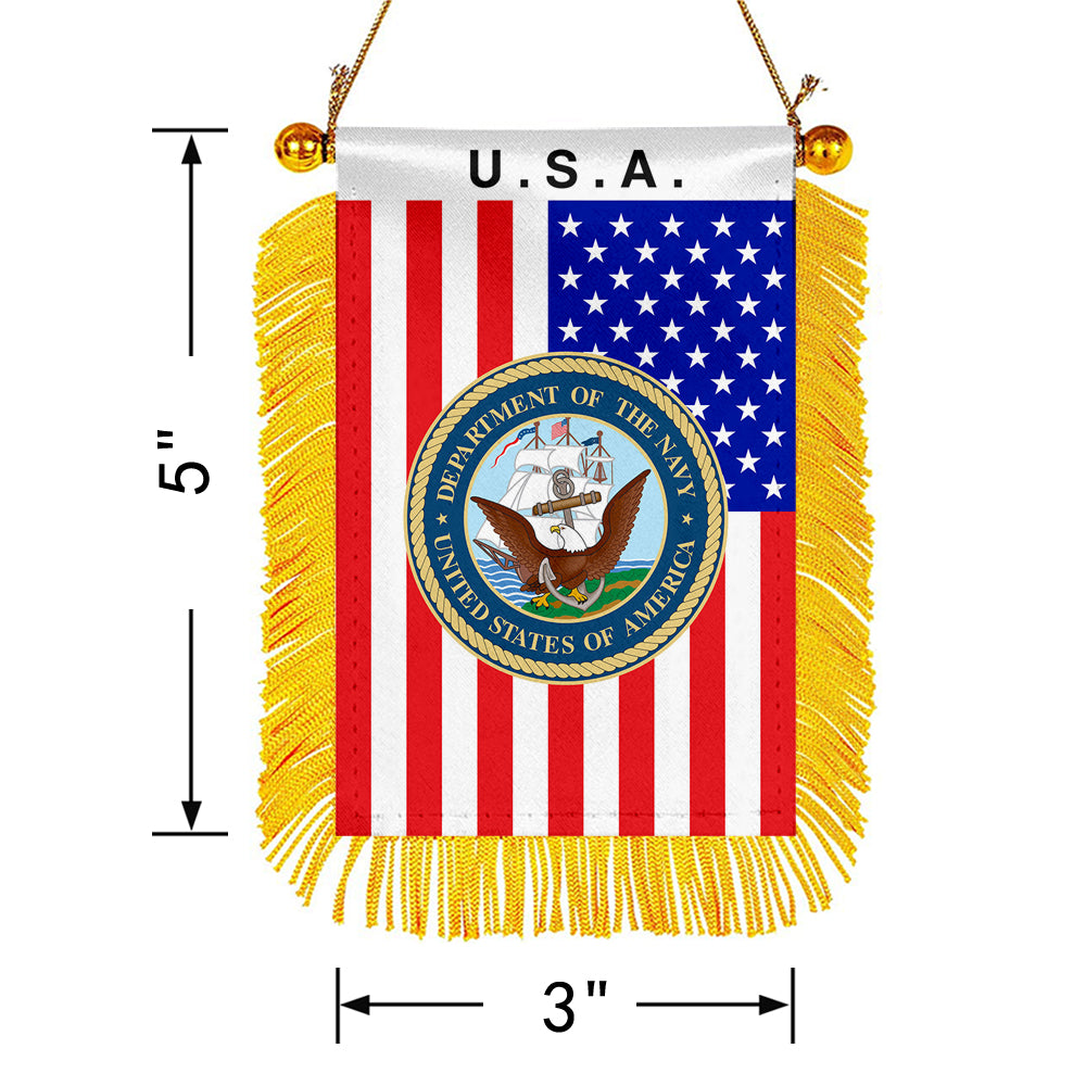 USA The Navy Mini Car Rearview Mirror Flag Banner -2PC