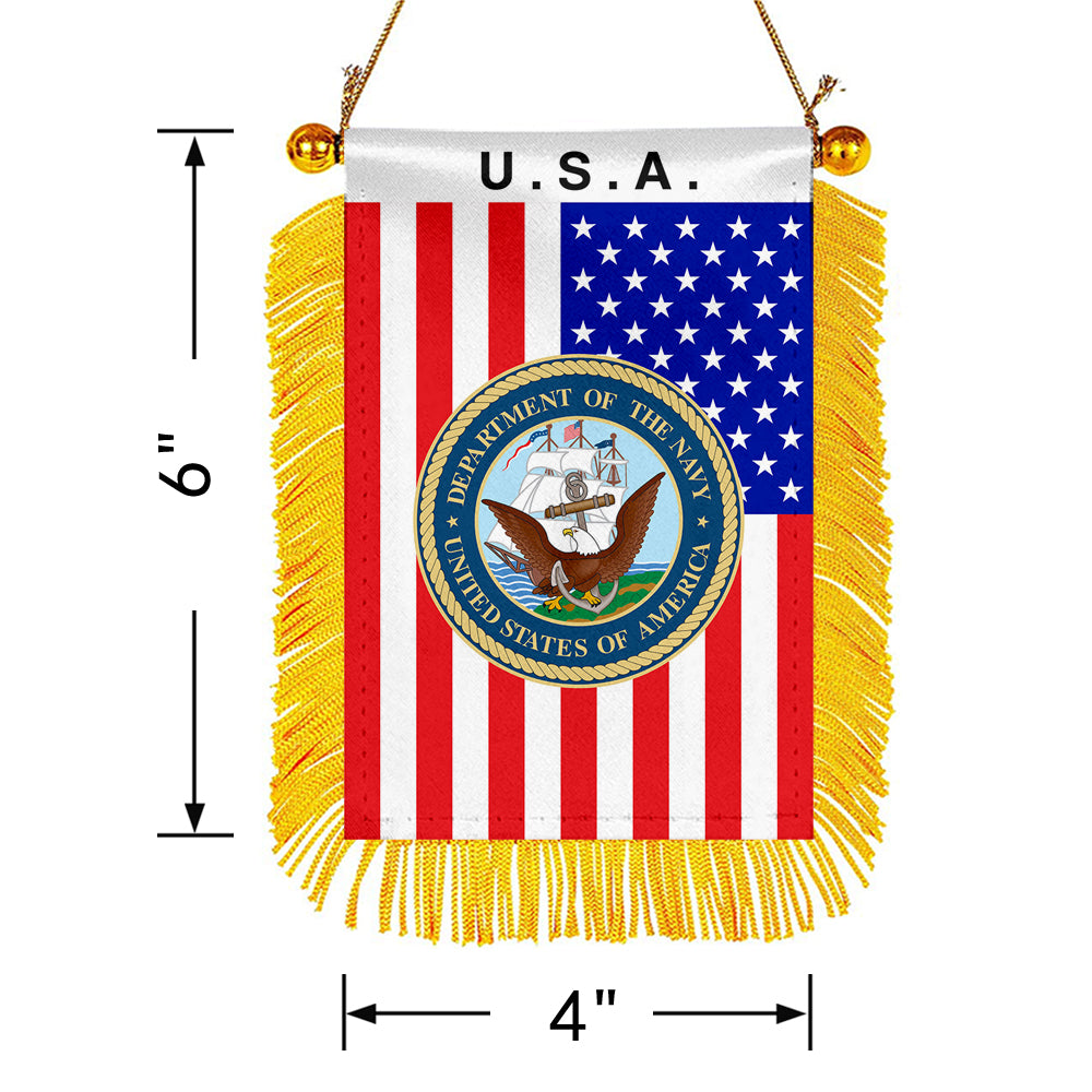 USA The Navy Mini Car Rearview Mirror Flag Banner -2PC