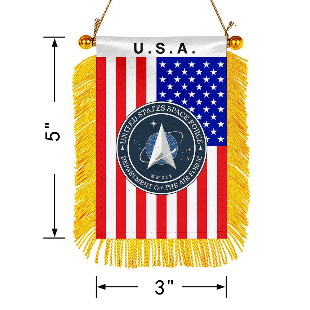 USA The Space Force Mini Car Rearview Mirror Flag Banner -2PC