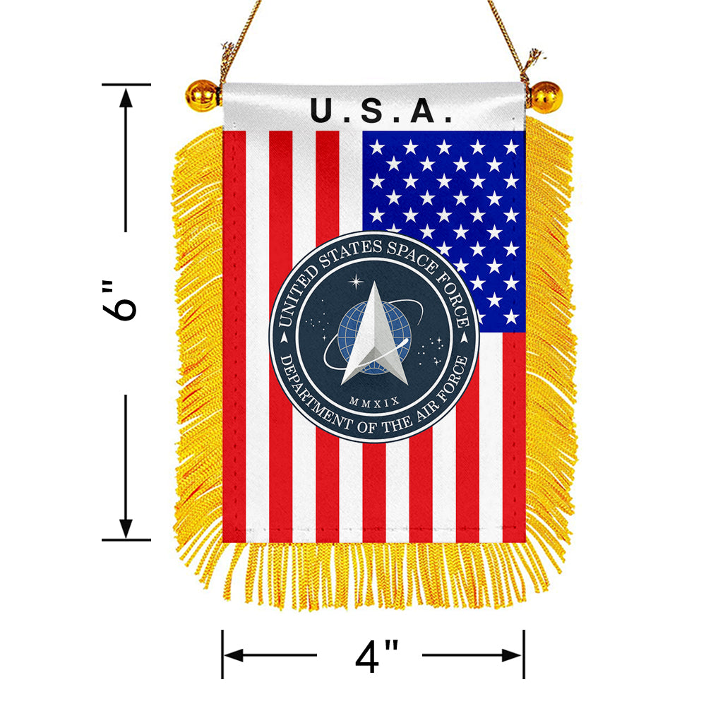 USA The Space Force Mini Car Rearview Mirror Flag Banner -2PC