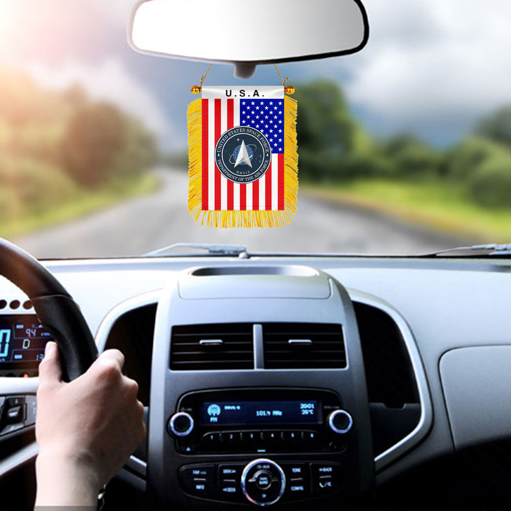 USA The Space Force Mini Car Rearview Mirror Flag Banner -2PC