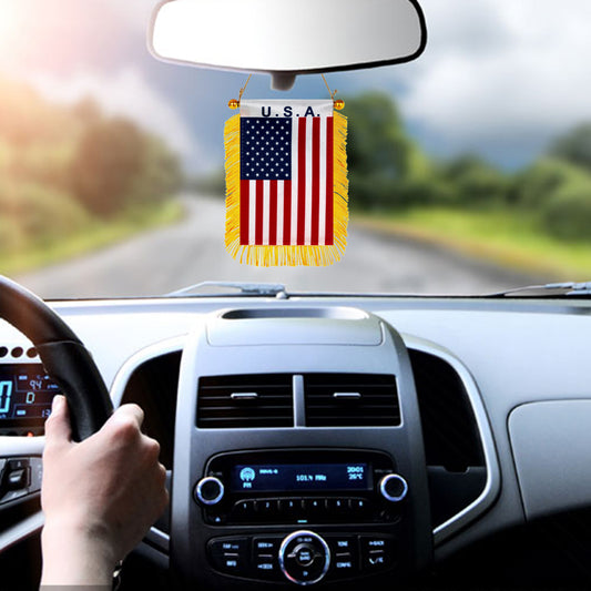 USA American Mini Car Rearview Mirror Flag Banner -2PC
