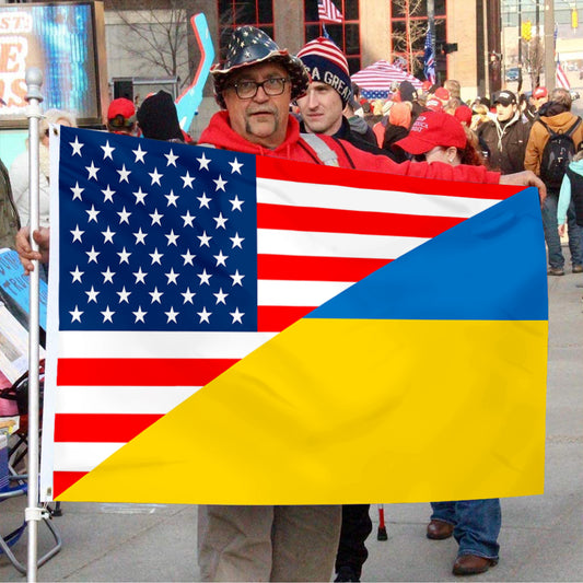 Fyon Ukraine and American Flag Banner Indoor and Outdoor Banner