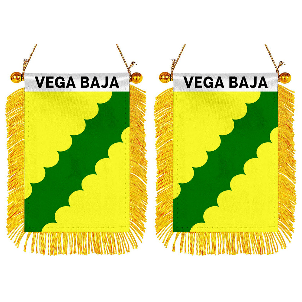 Vega Baja, Puerto Rico Flag Mini Car Rearview Mirror Flag Banner - 2PC