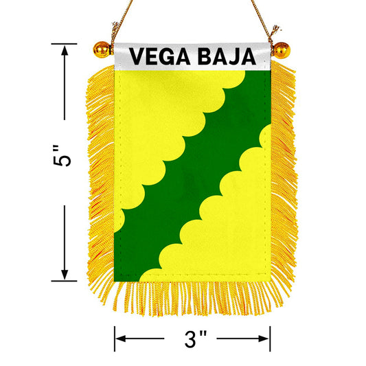 Vega Baja, Puerto Rico Flag Mini Car Rearview Mirror Flag Banner - 2PC