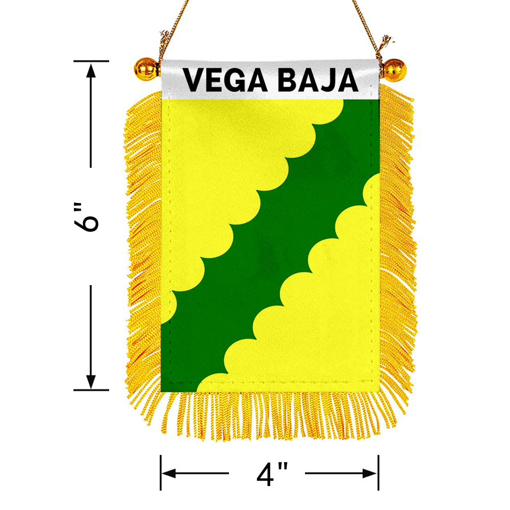 Vega Baja, Puerto Rico Flag Mini Car Rearview Mirror Flag Banner - 2PC