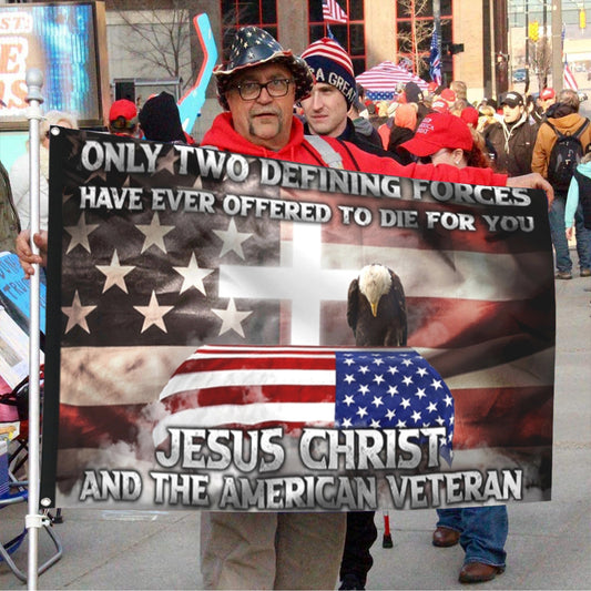 Fyon Veteran Jesus Christ And The American Flag 41321 Indoor and outdoor banner