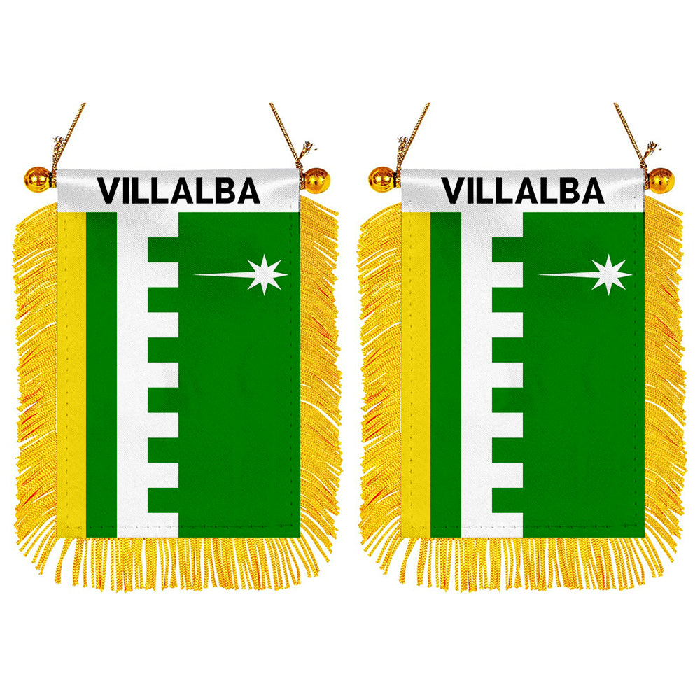 Villalba, Puerto Rico Flag Mini Car Rearview Mirror Flag Banner - 2PC