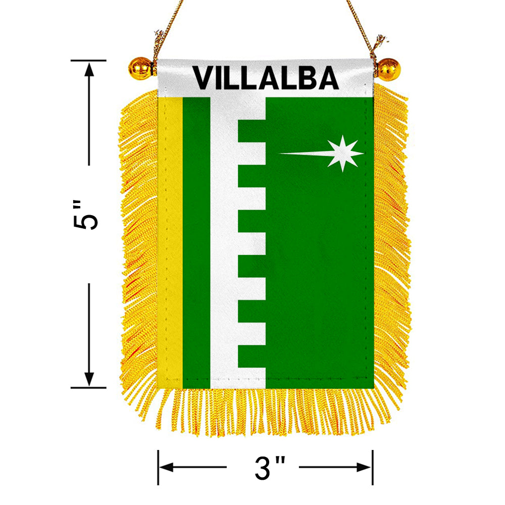 Villalba, Puerto Rico Flag Mini Car Rearview Mirror Flag Banner - 2PC