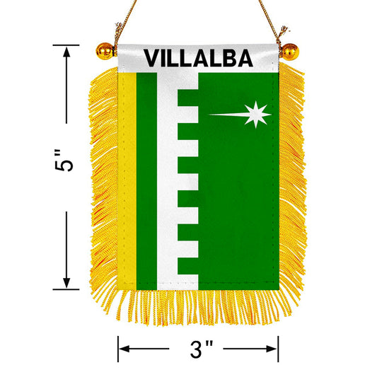 Villalba, Puerto Rico Flag Mini Car Rearview Mirror Flag Banner - 2PC