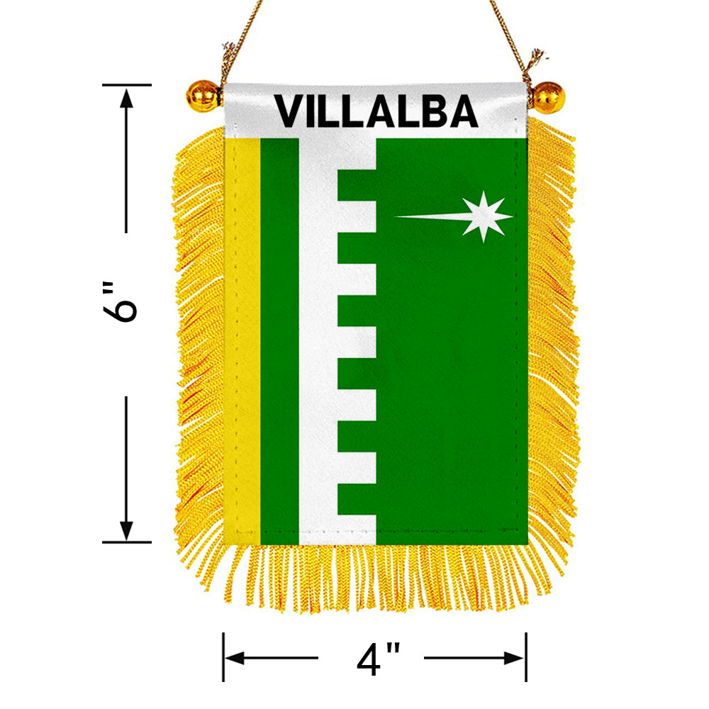 Villalba, Puerto Rico Flag Mini Car Rearview Mirror Flag Banner - 2PC