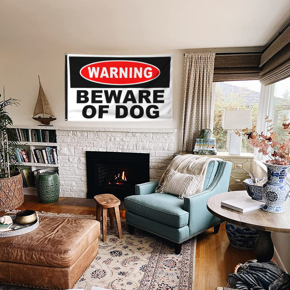 Fyon Warning Beware of DOG Flag Indoor and Outdoor Banner