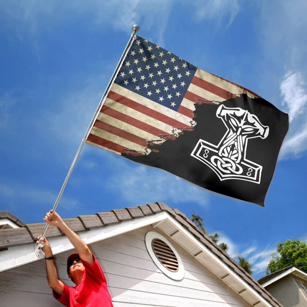 Fyon We Trust Thor Vikings Hammer Mjolnir Norse Celtic Flag Indoor and outdoor banner 2241117