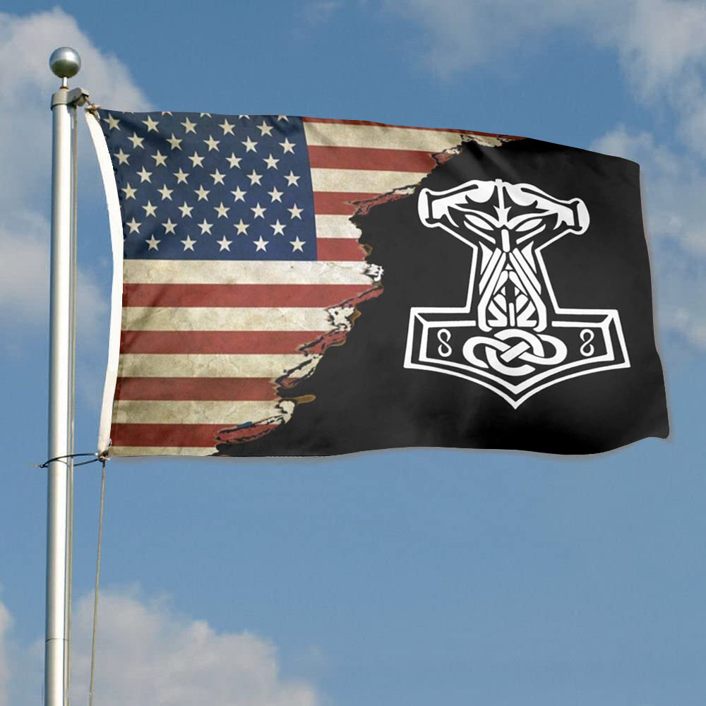 Fyon We Trust Thor Vikings Hammer Mjolnir Norse Celtic Flag Indoor and outdoor banner 2241117