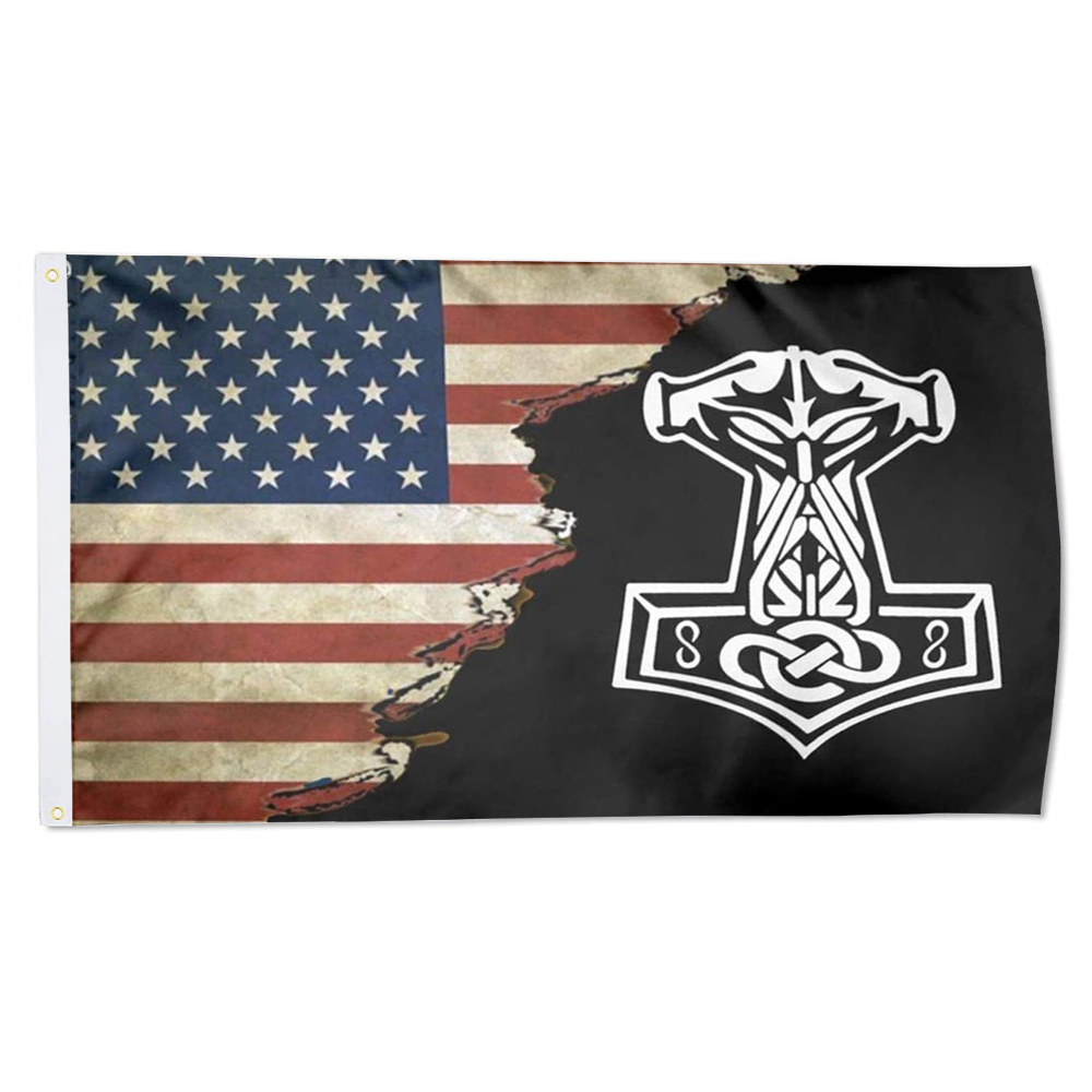 Fyon We Trust Thor Vikings Hammer Mjolnir Norse Celtic Flag Indoor and outdoor banner 2241117
