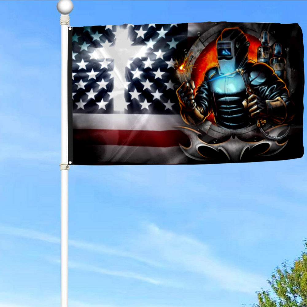 Fyon Welder & Christian Cross American Flag 41323 Indoor and outdoor banner
