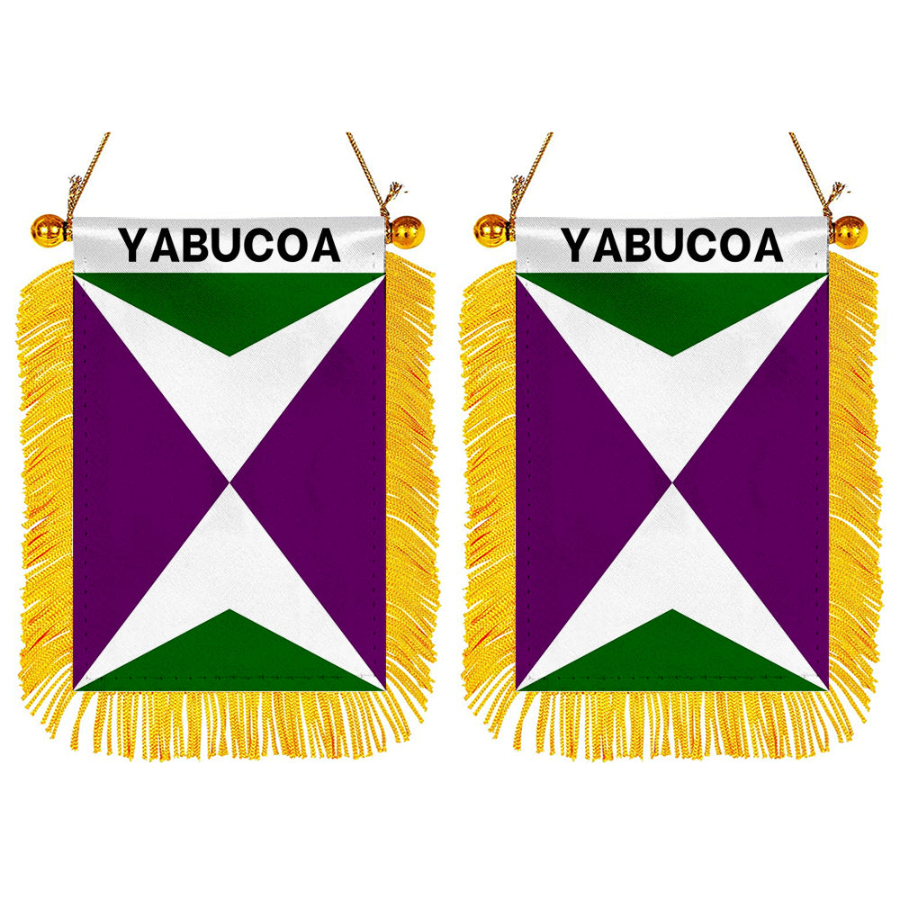 Yabucoa, Puerto Rico Flag Mini Car Rearview Mirror Flag Banner - 2PC