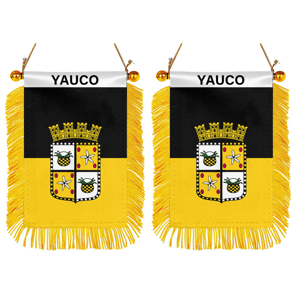 Yauco, Puerto Rico Flag Mini Car Rearview Mirror Flag Banner - 2PC