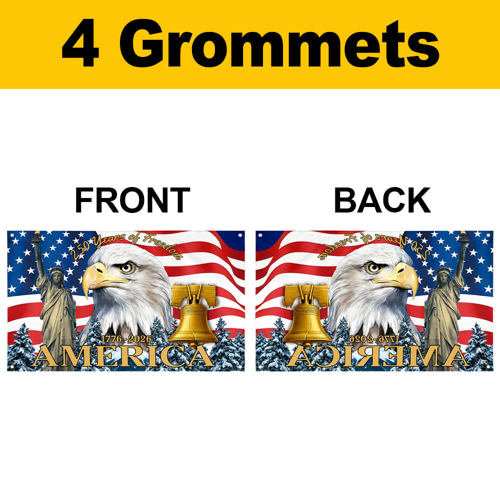 Fyon 250 Years of Freedom 1776-2026 America Flag Banner