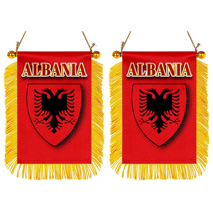 Albania Flag Mini Car Rearview Mirror Flag Banner - 2PC