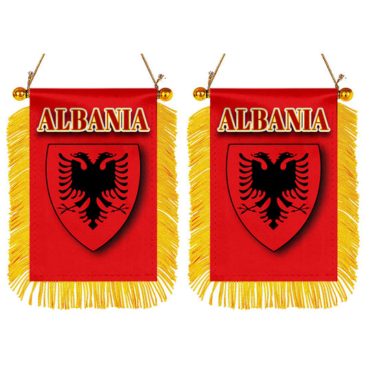 Albania Flag Mini Car Rearview Mirror Flag Banner - 2PC