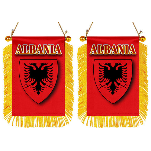 Albania Flag Mini Car Rearview Mirror Flag Banner - 2PC