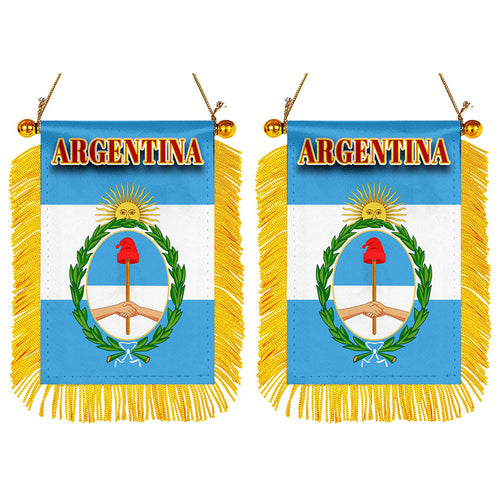 Argentina Flag Mini Car Rearview Mirror Flag Banner - 2PC