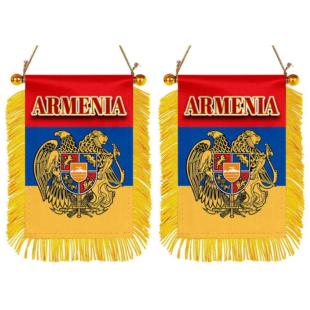Armenia Flag Mini Car Rearview Mirror Flag Banner - 2PC