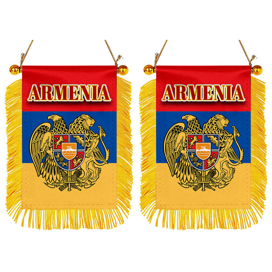 Armenia Flag Mini Car Rearview Mirror Flag Banner - 2PC