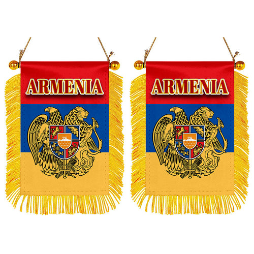 Armenia Flag Mini Car Rearview Mirror Flag Banner - 2PC