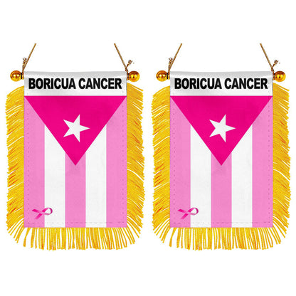 Fyon Boricua Cancer Flag Mini Car Rearview Mirror Flag Banner - 2PC