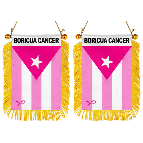 Fyon Boricua Cancer Flag Mini Car Rearview Mirror Flag Banner - 2PC