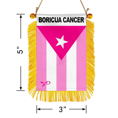 Fyon Boricua Cancer Flag Mini Car Rearview Mirror Flag Banner - 2PC