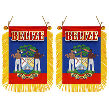 Belize Flag Mini Car Rearview Mirror Flag Banner - 2PC