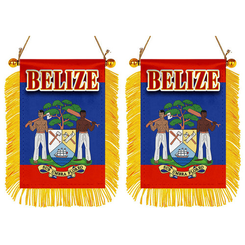 Belize Flag Mini Car Rearview Mirror Flag Banner - 2PC